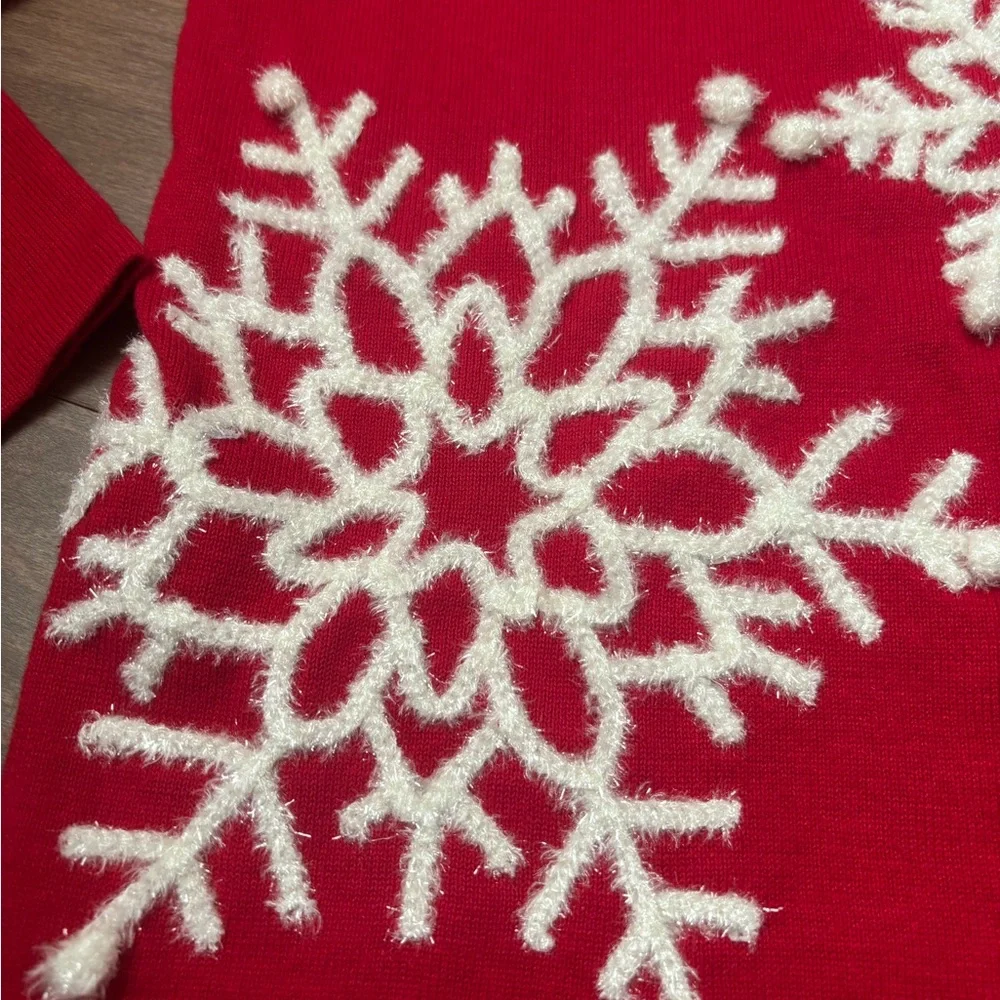 Mercer Street Studio Festive Red Cardigan with Cream Snowflakes Ugly Christmas